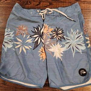 Quiksilver Blue and Tan Floral Board Shorts